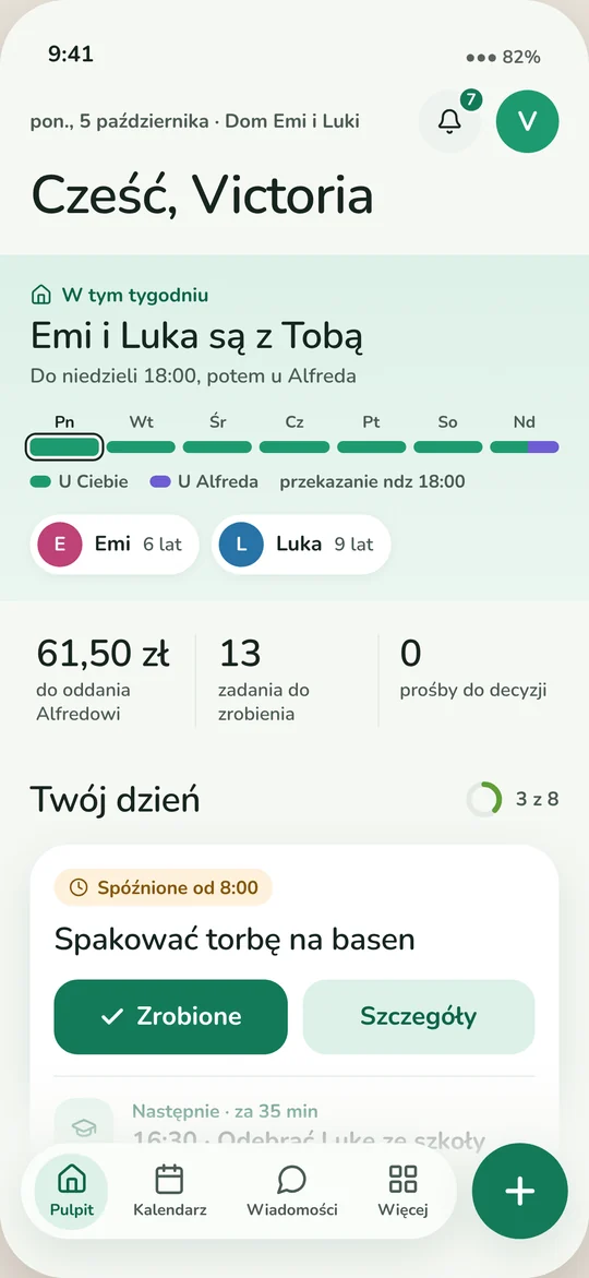 Pulpit — Dzisiejszy dzień, saldo i zadania w jednym miejscu