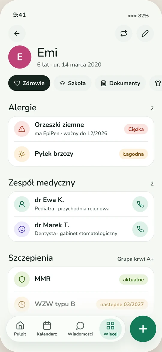 Profil dziecka — Zdrowie, szkoła i dokumenty w jednym miejscu